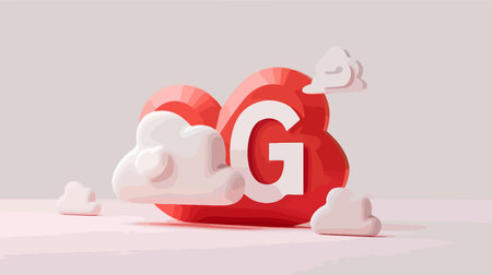G letter in the form of a red heart with clouds. Vector illustration.