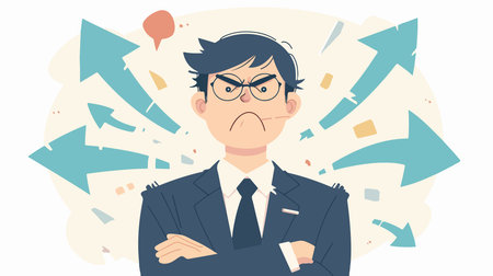 Angry Businessman with Crossed Arms. Vector Illustration.