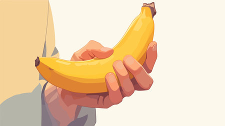 Banana in hand. Vector illustration of a man holding a banana.のイラスト素材
