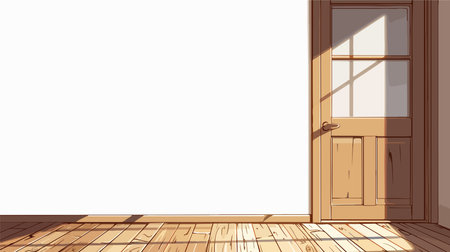 Illustration of a wooden door in a room with a wooden floorのイラスト素材