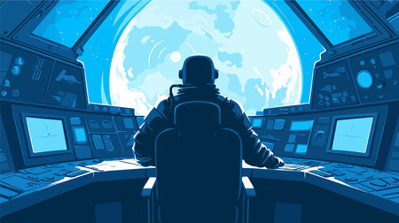 Astronaut on the background of the planet. Vector illustration.のイラスト素材