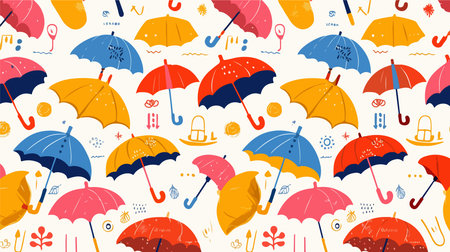 Seamless pattern with colorful umbrellas. Vector illustration.