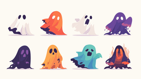 Set of cute Halloween ghosts. Vector illustration in flat cartoon style.のイラスト素材