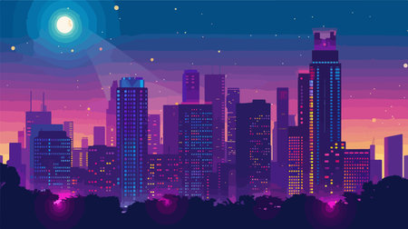 Cityscape at night. Vector illustration. Cityscape at night.のイラスト素材