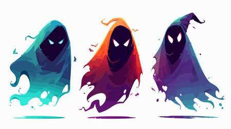 Set of four Halloween ghosts isolated on white background. Vector illustration.のイラスト素材