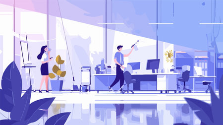 People in the office. Vector illustration in flat style. Business people work in the office.のイラスト素材