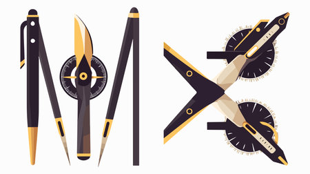 Set of compass, pencils, compasses and compass. Vector illustrationのイラスト素材