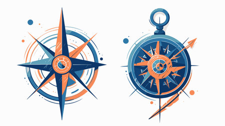 Vector illustration of a compass on a white background. Flat style.のイラスト素材