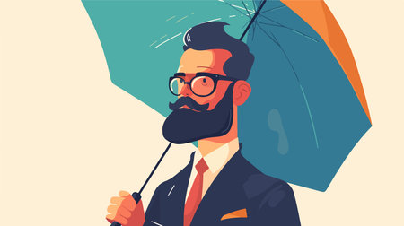 Man with umbrella. Vector illustration in flat cartoon style. Man with umbrella.のイラスト素材