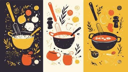 Set of hand drawn vector illustrations of cooking, food and utensils.のイラスト素材
