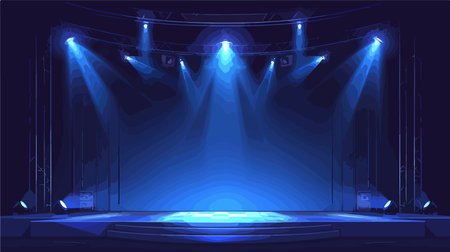 Blue stage background with spotlights and spotlights. Vector illustration.のイラスト素材