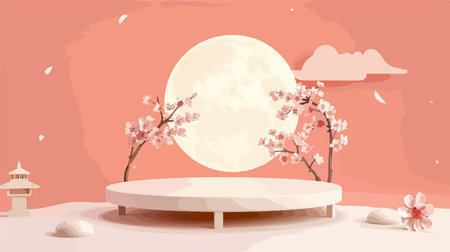 Illustration of cherry blossom and podium for product presentation. Vectorのイラスト素材