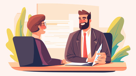Businessman and businesswoman working together at office. Vector flat illustrationのイラスト素材