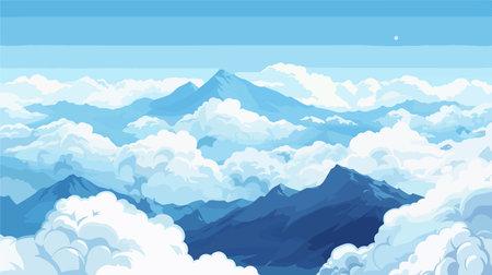 Mountains in the clouds. Landscape with mountains. Vector illustration.のイラスト素材