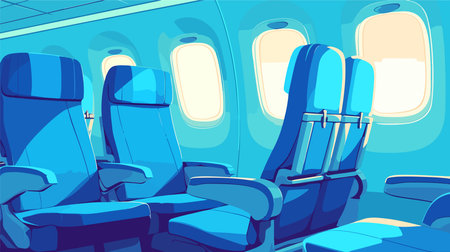 Airplane interior with seats. Vector illustration in flat cartoon style.のイラスト素材