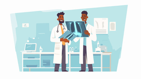 Doctor and patient looking at x-ray. Vector illustration in flat styleのイラスト素材