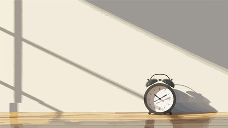 Alarm clock on the wooden table in the room. Vector illustrationのイラスト素材