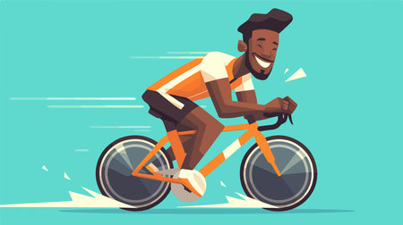 African american man riding bicycle. Vector illustration in cartoon style.のイラスト素材