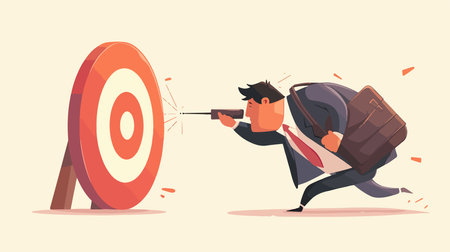 Businessman is aiming at the target. Vector illustration in cartoon styleのイラスト素材