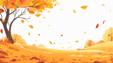 Autumn landscape with yellow trees and falling leaves. Vector illustration.のイラスト素材
