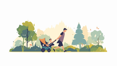 father with son walking in the park vector illustration design vector illustration designのイラスト素材