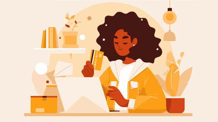 Woman using credit card for online shopping. Vector illustration in flat styleのイラスト素材