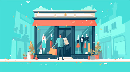 Shopping in the city. Vector illustration in flat cartoon style.のイラスト素材