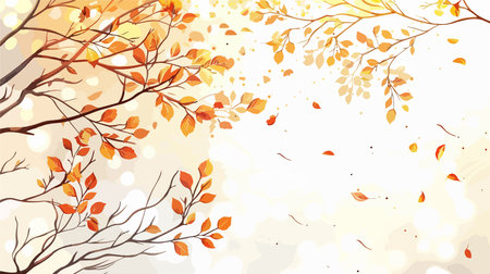 Autumn background with tree branches and falling leaves. Vector illustration.のイラスト素材