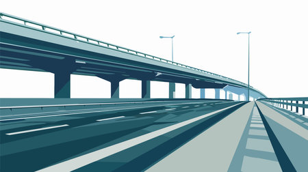 Vector illustration of the bridge on the highway in a flat style.のイラスト素材