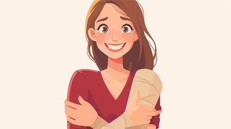 Smiling young woman with crossed arms. Vector illustration in cartoon style.のイラスト素材