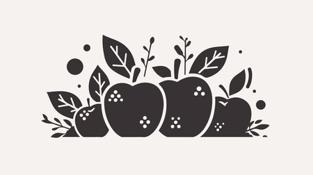 Apple vector icon. Black and white illustration of apples with leaves.のイラスト素材