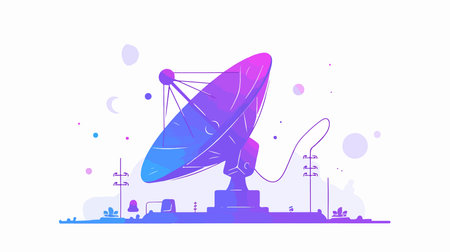 Satellite dish on the background of the city. Vector illustration.のイラスト素材
