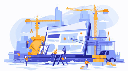 Architecture concept vector illustration. Cartoon flat graphic design of construction site.のイラスト素材