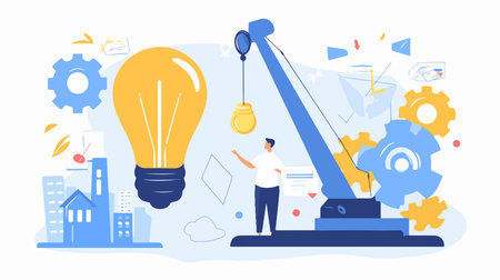 Flat design modern vector illustration concept of creative thinking, brainstorming, inspiration, innovation, brainstorming, brainstorming, project management, teamwork.のイラスト素材