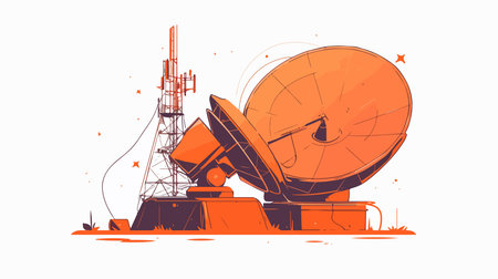 Vector illustration of a satellite dish on a white background. Flat style.のイラスト素材