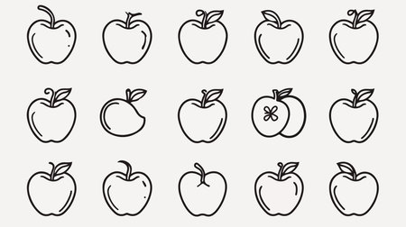 Apple icons set. Outline illustration of apple vector icons for webのイラスト素材