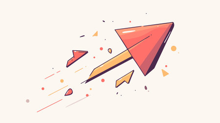 Vector illustration of red paper plane flying in space. Flat style.のイラスト素材