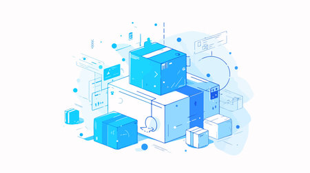 3d isometric vector illustration with blue boxes on white background.のイラスト素材