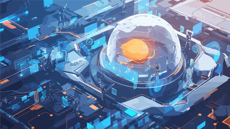 Sci-fi futuristic hi-tech background, 3d vector illustrationのイラスト素材