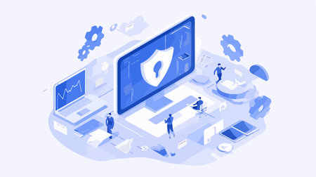 Data protection concept. Isometric vector illustration. Data security and safety.のイラスト素材