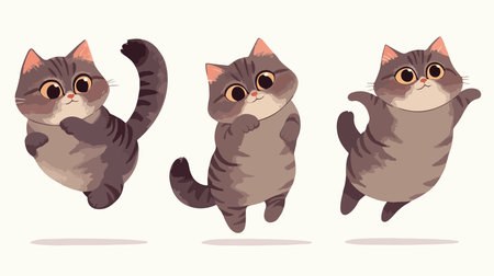 Cute cartoon cat in different poses. Vector illustration on white background.のイラスト素材