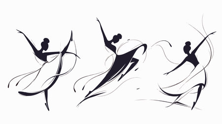 Set of silhouettes of ballerinas in different poses. Vector illustrationのイラスト素材