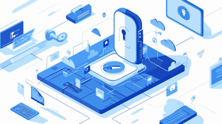 Data security concept. 3d isometric vector illustration for web designのイラスト素材