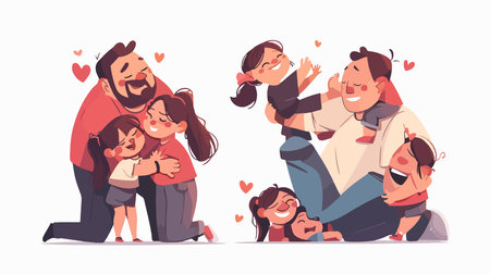 Happy family with children, parents and kids in love. Vector illustration in cartoon styleのイラスト素材