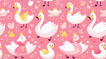 Seamless pattern with swans and ducklings. Vector illustration.のイラスト素材