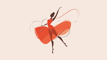 Vector illustration of a beautiful ballerina in a red dress.のイラスト素材
