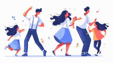 Group of happy young people dancing and having fun. Flat vector illustration.のイラスト素材