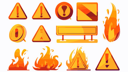 Set of warning signs. Caution, danger, attention, fire, warning, danger. Vector illustrationのイラスト素材
