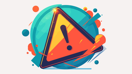 Vector illustration of a warning sign on a background of colorful circles.のイラスト素材