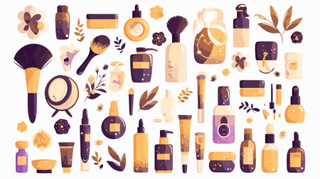 Cosmetics and beauty products set in flat style. Vector illustration.のイラスト素材